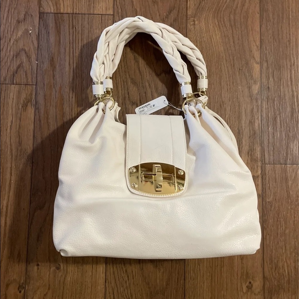 NEW Charming Charlie Hobo Bag White with Gold Accents 4th of July Sale